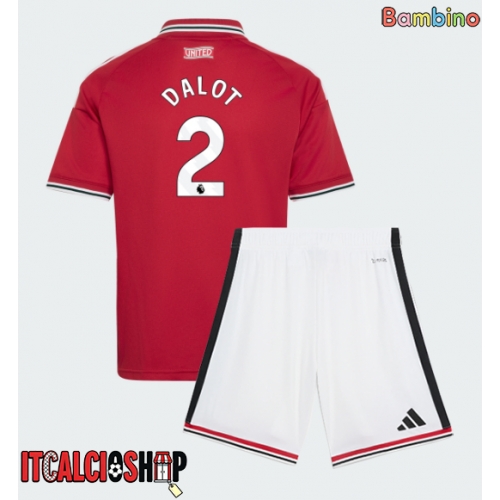 Manchester United Diogo Dalot #2 Prima Maglia Bambino 2026-27 Manica Corta (+ Pantaloni corti)